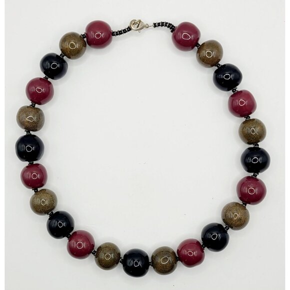 Handcrafted Resin Beaded Necklace MCM Glossy Spheres Metal Lobster Clasp - Picture 1 of 9